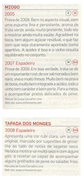 Miogo Branco 2005  Miogo Espadeiro 2007  Tapada dos Monges Espadeiro 2008